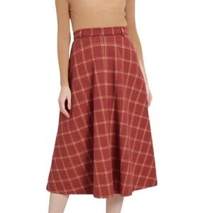 Vintage Plaid A-Line Wool Blend Midi Skirt in Rust Size Small